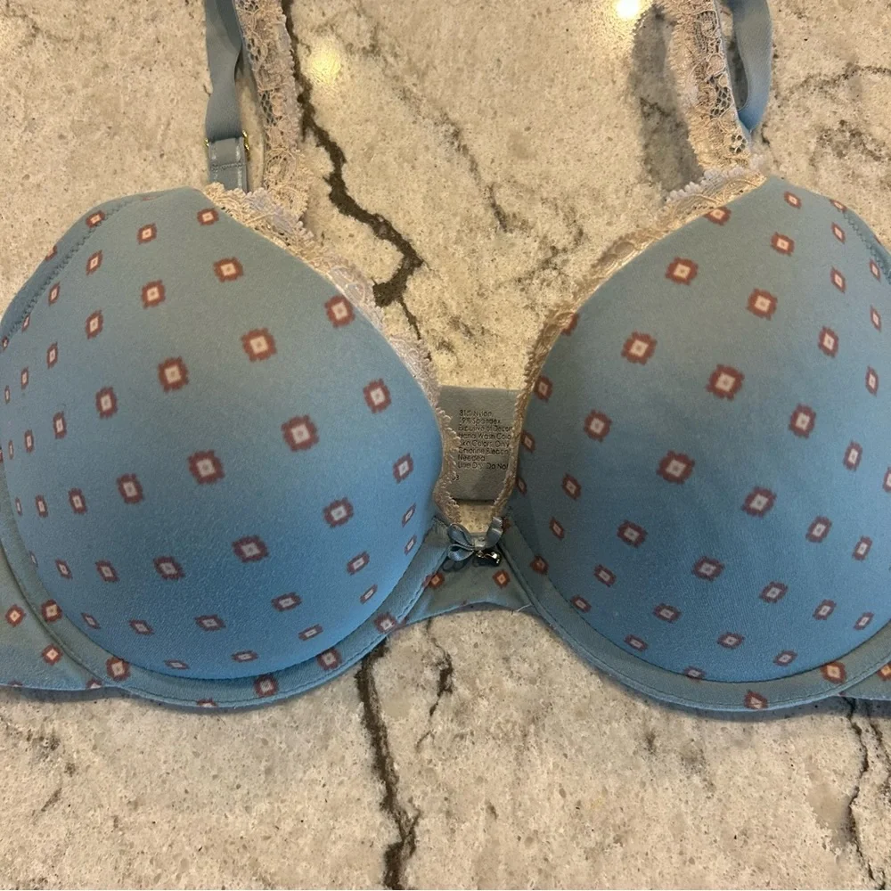Soma Teal Patterned Bra Embraceable push up Lace Trim 34C